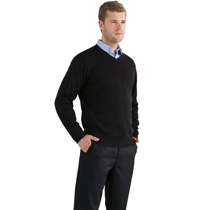 Black - Back - Russell Collection Mens V-Neck Knitted Pullover Sweatshirt
