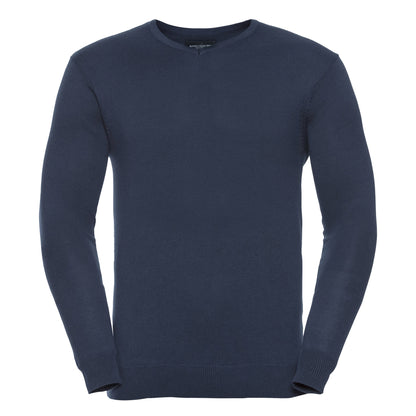 French Navy - Front - Russell Collection Mens V-Neck Knitted Pullover Sweatshirt