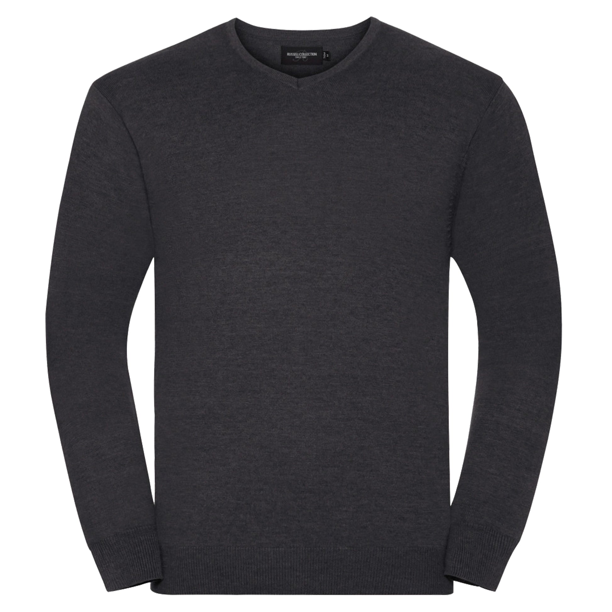Charcoal Marl - Front - Russell Collection Mens V-Neck Knitted Pullover Sweatshirt