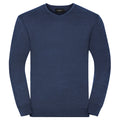 Denim Marl - Front - Russell Collection Mens V-Neck Knitted Pullover Sweatshirt