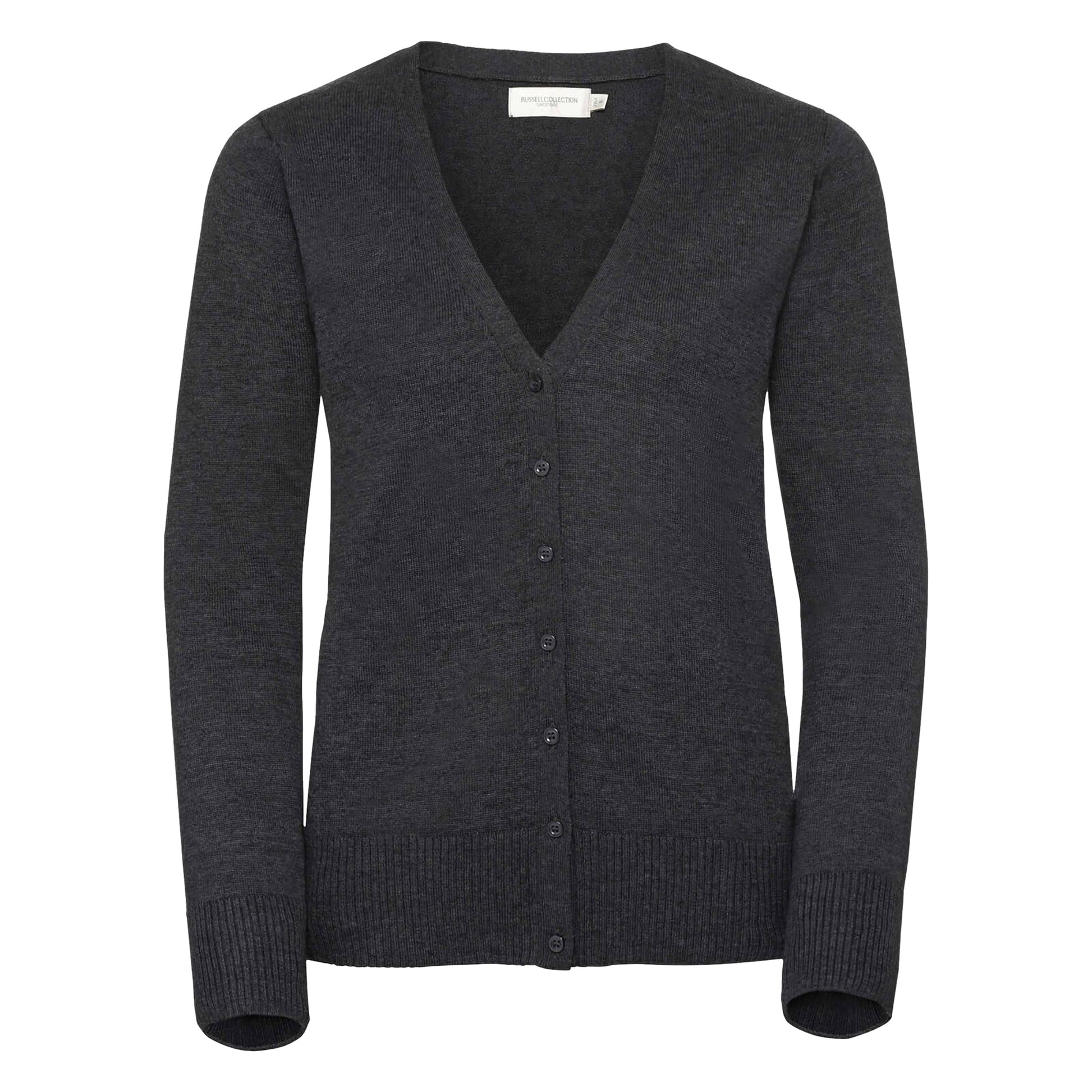 Charcoal Marl - Front - Russell Collection Ladies-Womens V-neck Knitted Cardigan