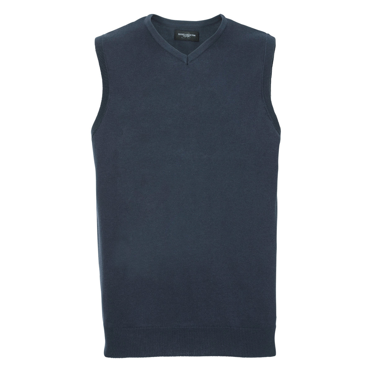 French Navy - Front - Russell Collection Mens V-Neck Sleevless Knitted Pullover Top - Jumper