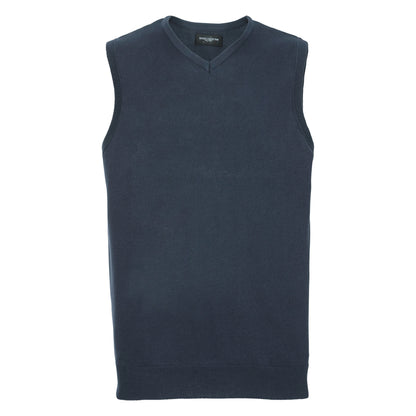 French Navy - Front - Russell Collection Mens V-Neck Sleevless Knitted Pullover Top - Jumper