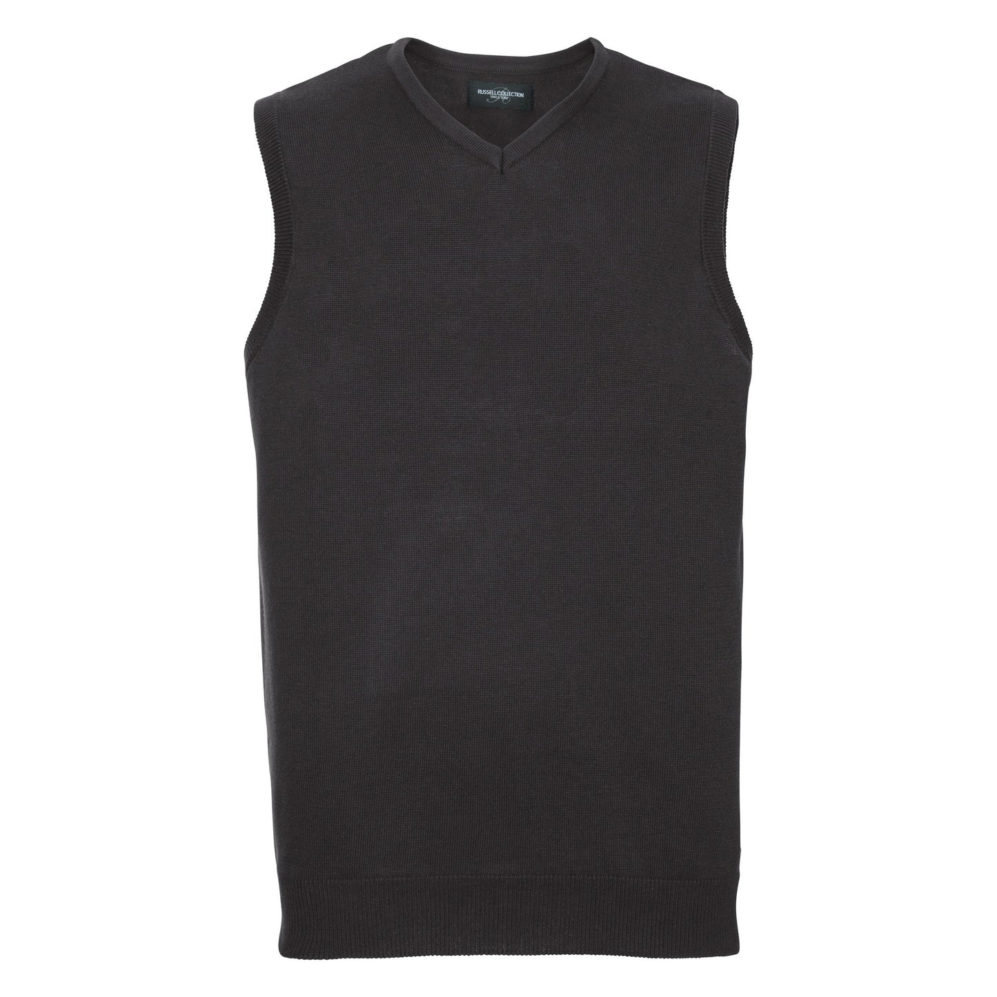 Black - Front - Russell Collection Mens V-Neck Sleevless Knitted Pullover Top - Jumper