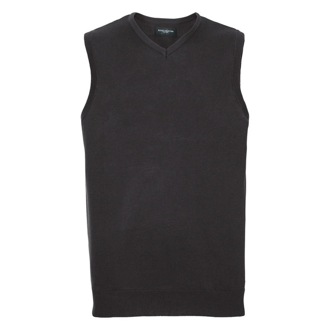Black - Front - Russell Collection Mens V-Neck Sleevless Knitted Pullover Top - Jumper