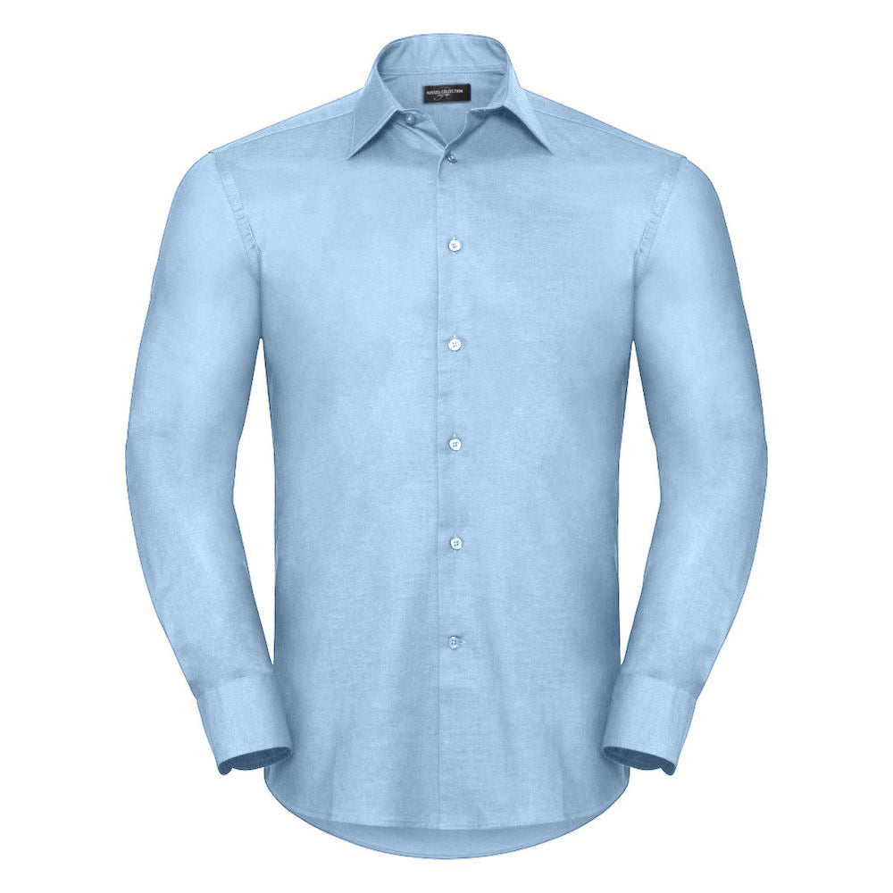 Oxford Blue - Front - Russell Collection Mens Long Sleeve Easy Care Tailored Oxford Shirt