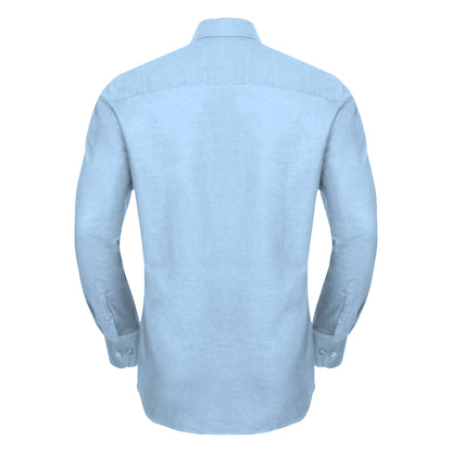 Oxford Blue - Back - Russell Collection Mens Long Sleeve Easy Care Tailored Oxford Shirt