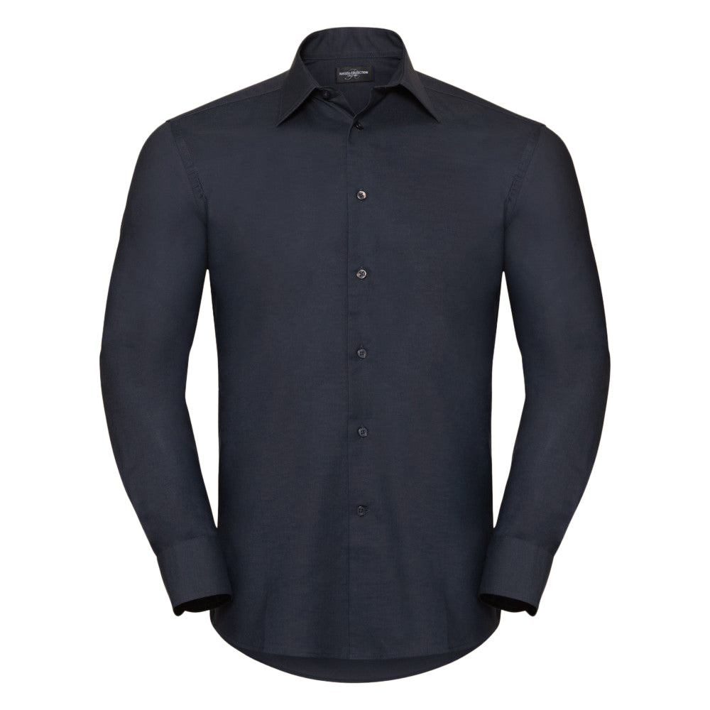 Black - Front - Russell Collection Mens Long Sleeve Easy Care Tailored Oxford Shirt