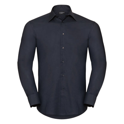 Black - Front - Russell Collection Mens Long Sleeve Easy Care Tailored Oxford Shirt
