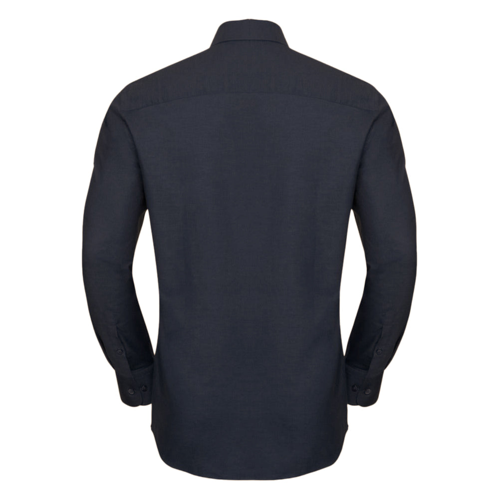 Black - Back - Russell Collection Mens Long Sleeve Easy Care Tailored Oxford Shirt