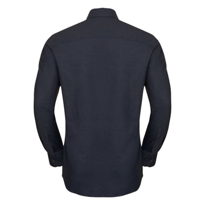 Black - Back - Russell Collection Mens Long Sleeve Easy Care Tailored Oxford Shirt