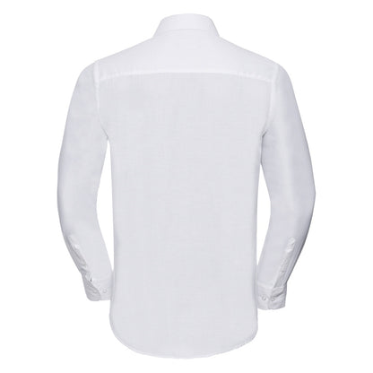 White - Back - Russell Collection Mens Long Sleeve Easy Care Tailored Oxford Shirt
