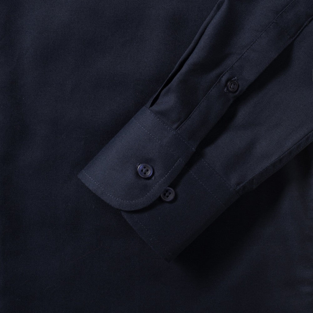 Bright Navy - Close up - Russell Collection Mens Long Sleeve Easy Care Tailored Oxford Shirt