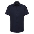 Bright Navy - Front - Russell Collection Mens Short Sleeve Easy Care Tailored Oxford Shirt