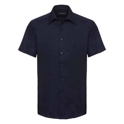 Bright Navy - Front - Russell Collection Mens Short Sleeve Easy Care Tailored Oxford Shirt