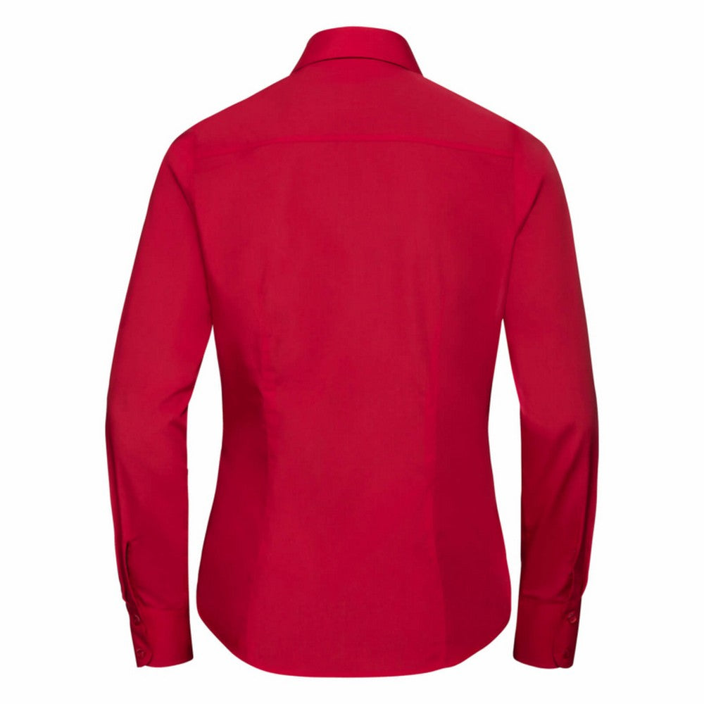 Corporate Blue - Pack Shot - Russell Collection Ladies-Womens Long Sleeve Poly-Cotton Easy Care Fitted Poplin Shirt