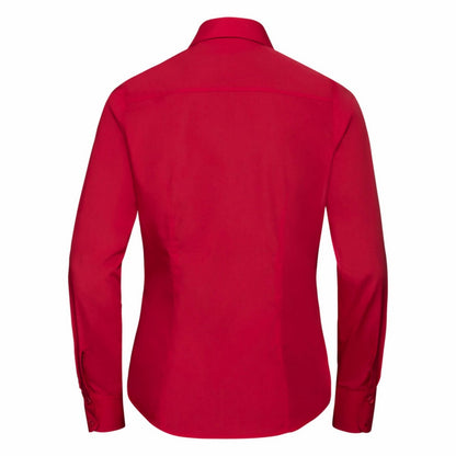 Corporate Blue - Pack Shot - Russell Collection Ladies-Womens Long Sleeve Poly-Cotton Easy Care Fitted Poplin Shirt