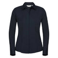 French Navy - Front - Russell Collection Ladies-Womens Long Sleeve Poly-Cotton Easy Care Fitted Poplin Shirt