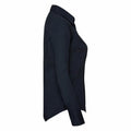 French Navy - Side - Russell Collection Ladies-Womens Long Sleeve Poly-Cotton Easy Care Fitted Poplin Shirt