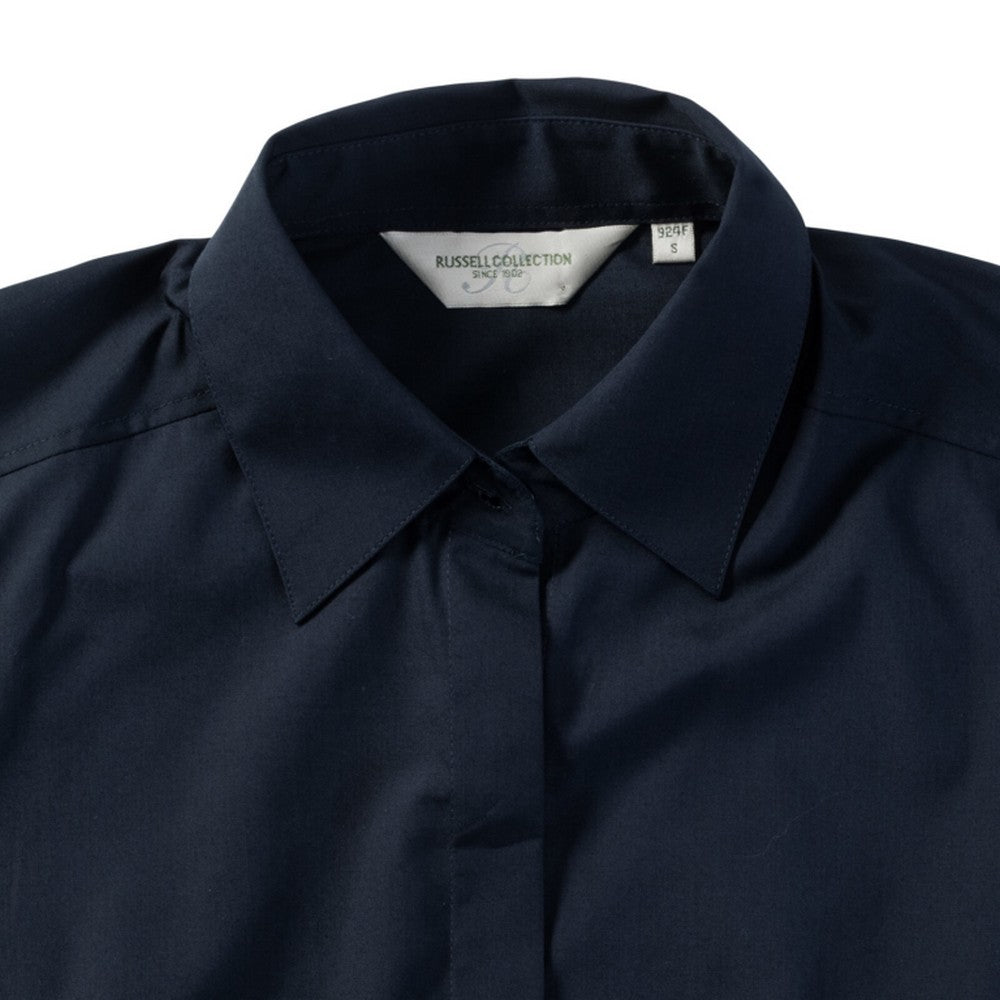 French Navy - Lifestyle - Russell Collection Ladies-Womens Long Sleeve Poly-Cotton Easy Care Fitted Poplin Shirt