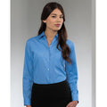 Corporate Blue - Side - Russell Collection Ladies-Womens Long Sleeve Poly-Cotton Easy Care Fitted Poplin Shirt