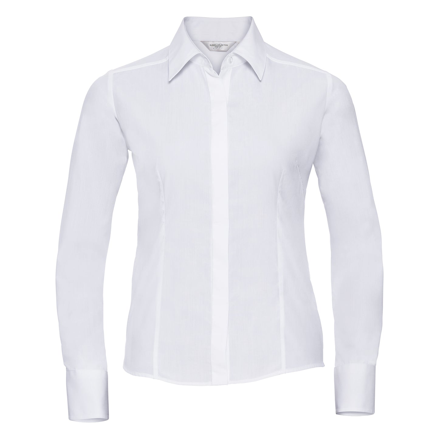 White - Front - Russell Collection Ladies-Womens Long Sleeve Poly-Cotton Easy Care Fitted Poplin Shirt