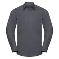 Convoy Grey - Front - Russell Collection Mens Long Sleeve Poly-Cotton Easy Care Tailored Poplin Shirt
