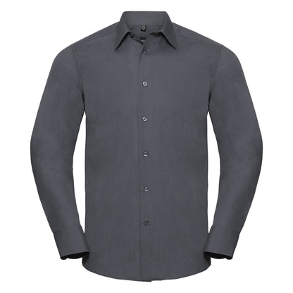 Convoy Grey - Front - Russell Collection Mens Long Sleeve Poly-Cotton Easy Care Tailored Poplin Shirt