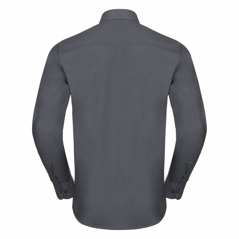 Convoy Grey - Back - Russell Collection Mens Long Sleeve Poly-Cotton Easy Care Tailored Poplin Shirt