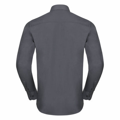 Convoy Grey - Back - Russell Collection Mens Long Sleeve Poly-Cotton Easy Care Tailored Poplin Shirt