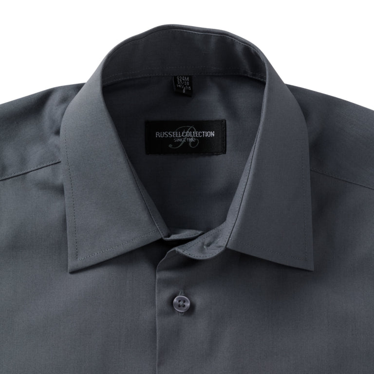 Convoy Grey - Lifestyle - Russell Collection Mens Long Sleeve Poly-Cotton Easy Care Tailored Poplin Shirt