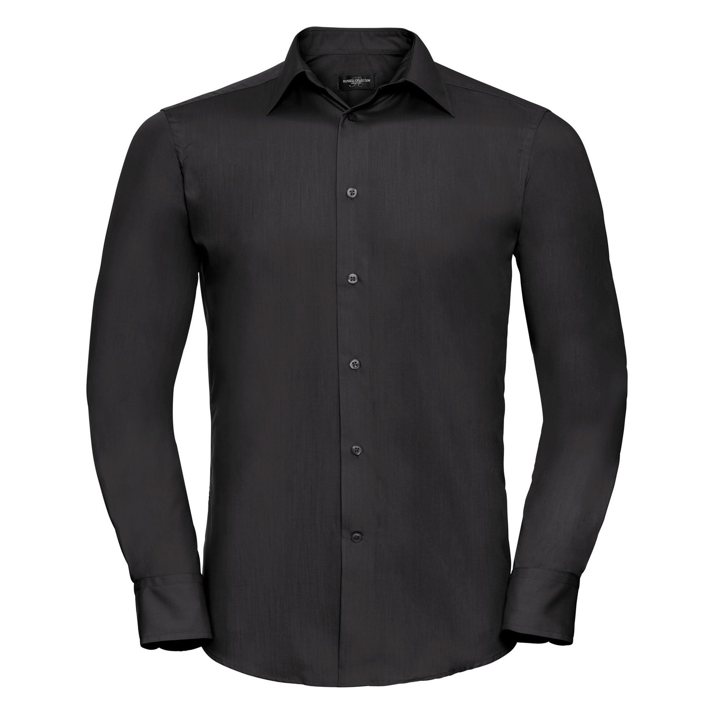 Black - Front - Russell Collection Mens Long Sleeve Poly-Cotton Easy Care Tailored Poplin Shirt