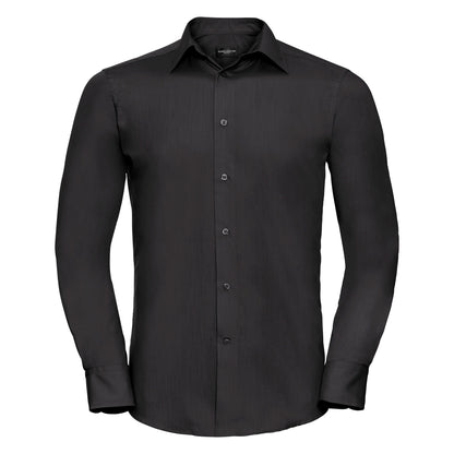 Black - Front - Russell Collection Mens Long Sleeve Poly-Cotton Easy Care Tailored Poplin Shirt