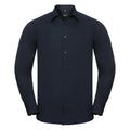 French Navy - Front - Russell Collection Mens Long Sleeve Poly-Cotton Easy Care Tailored Poplin Shirt