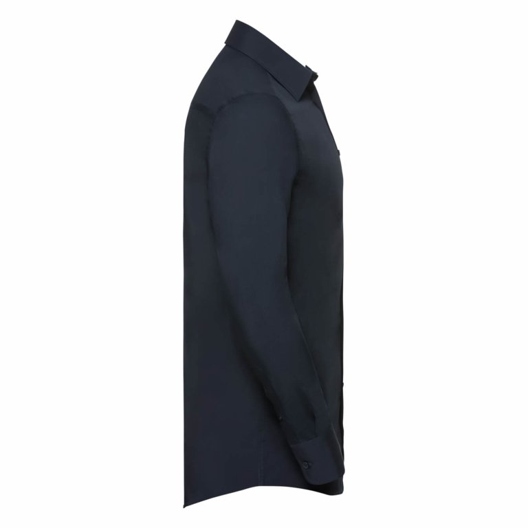 French Navy - Side - Russell Collection Mens Long Sleeve Poly-Cotton Easy Care Tailored Poplin Shirt