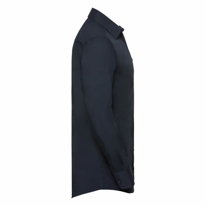 French Navy - Side - Russell Collection Mens Long Sleeve Poly-Cotton Easy Care Tailored Poplin Shirt