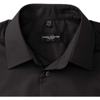 Black - Back - Russell Collection Mens Long Sleeve Poly-Cotton Easy Care Tailored Poplin Shirt