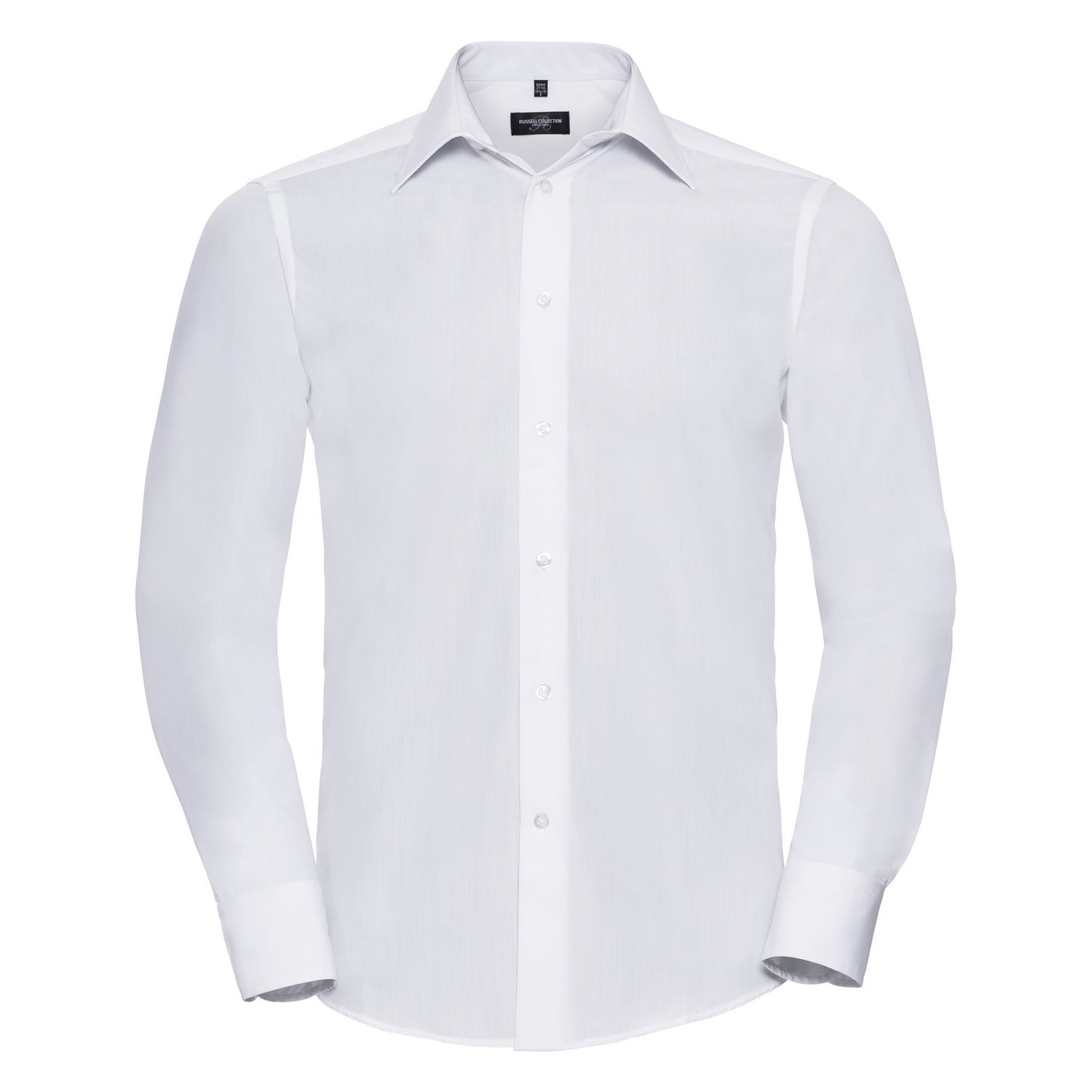 White - Front - Russell Collection Mens Long Sleeve Poly-Cotton Easy Care Tailored Poplin Shirt