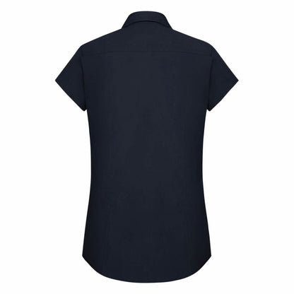French Navy - Back - Russell Collection Ladies Cap Sleeve Polycotton Easy Care Fitted Poplin Shirt