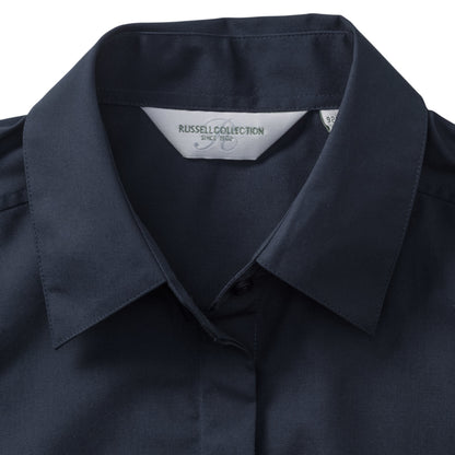 French Navy - Lifestyle - Russell Collection Ladies Cap Sleeve Polycotton Easy Care Fitted Poplin Shirt