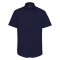 French Navy - Front - Russell Collection Mens Short Sleeve Poly-Cotton Easy Care Tailored Poplin Shirt