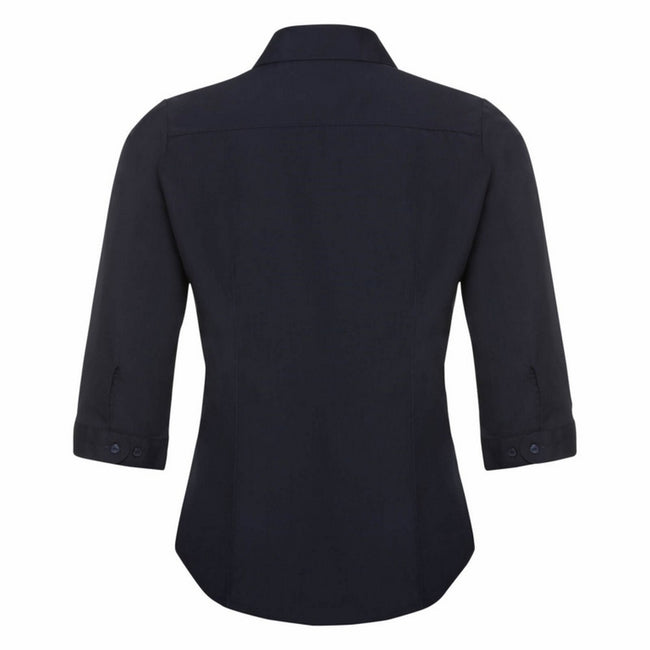 French Navy - Back - Russell Collection Ladies 3-4 Sleeve Poly-Cotton Easy Care Fitted Poplin Shirt