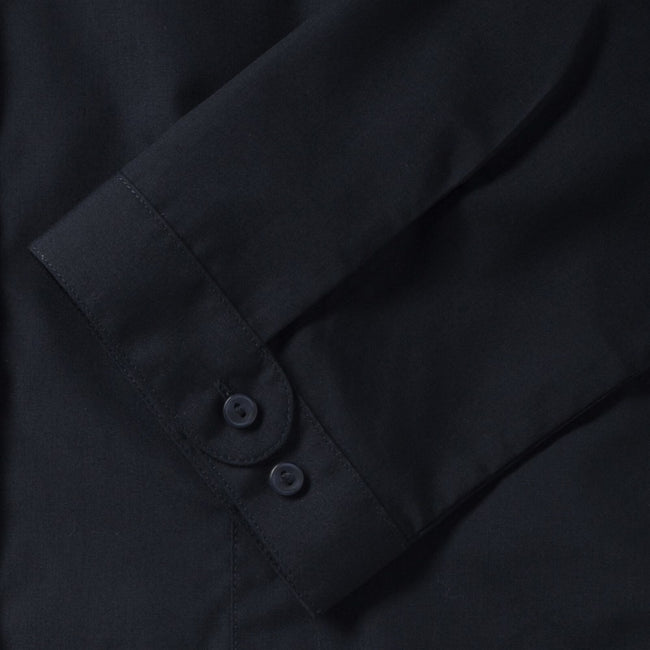 French Navy - Close up - Russell Collection Ladies 3-4 Sleeve Poly-Cotton Easy Care Fitted Poplin Shirt