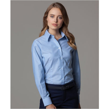 Oxford Blue - Pack Shot - Russell Collection Ladies-Womens Long Sleeve Easy Care Oxford Shirt