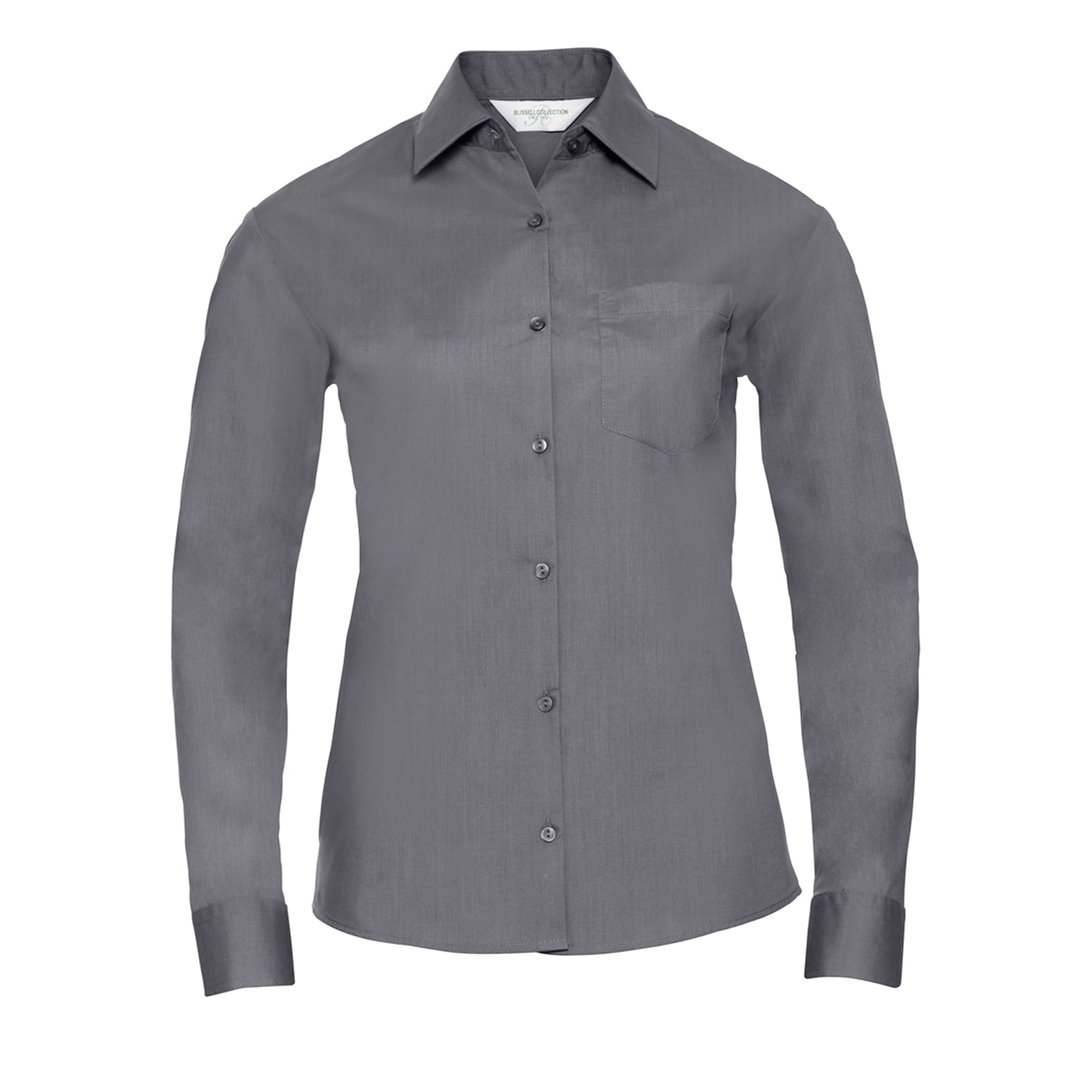 Silver - Front - Russell Collection Ladies-Womens Long Sleeve Easy Care Oxford Shirt