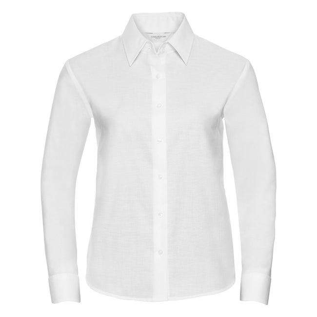 White - Front - Russell Collection Ladies-Womens Long Sleeve Easy Care Oxford Shirt