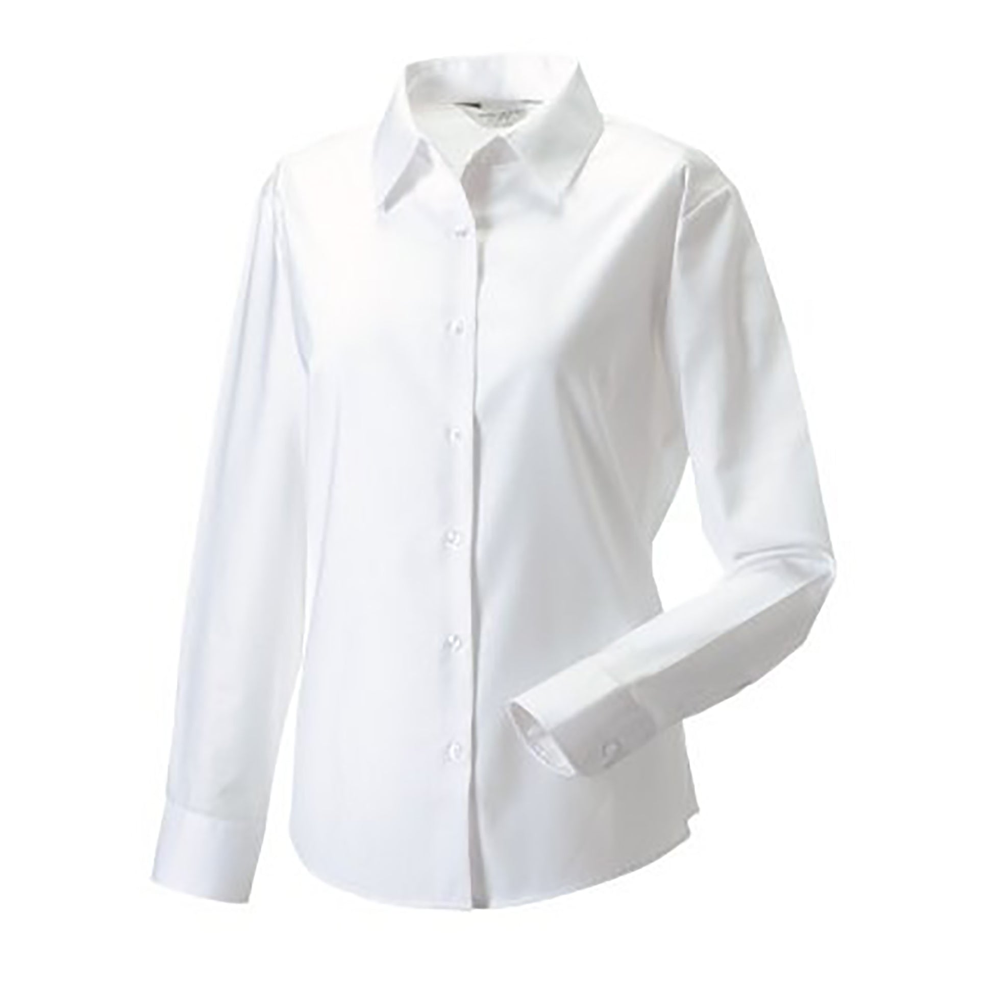 White - Side - Russell Collection Ladies-Womens Long Sleeve Easy Care Oxford Shirt