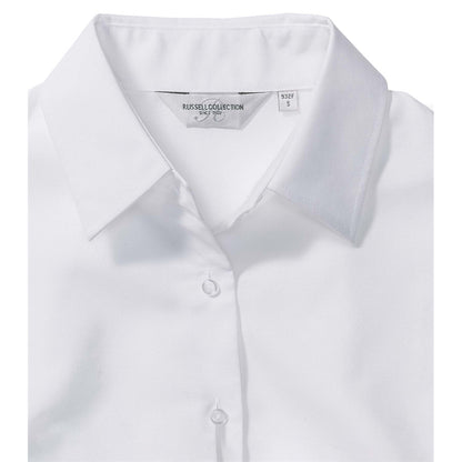 White - Lifestyle - Russell Collection Ladies-Womens Long Sleeve Easy Care Oxford Shirt
