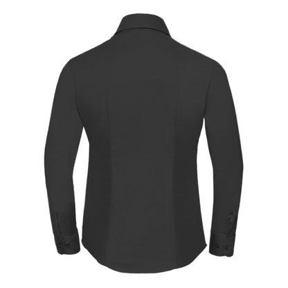 Black - Back - Russell Collection Ladies-Womens Long Sleeve Easy Care Oxford Shirt