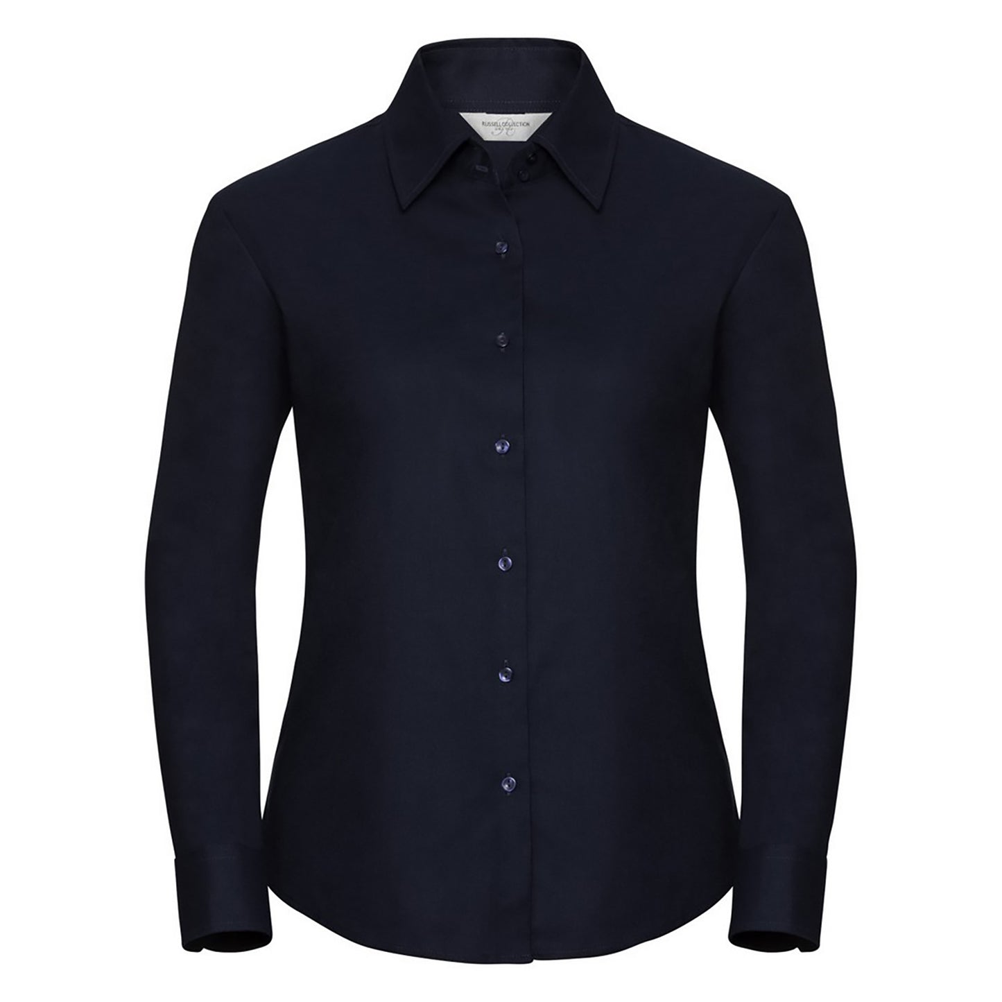 Bright Navy - Front - Russell Collection Ladies-Womens Long Sleeve Easy Care Oxford Shirt